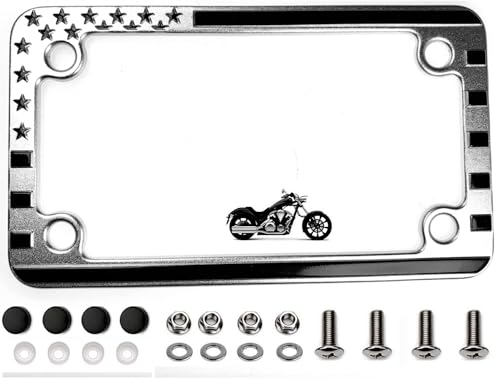 American Flag 3D Embossed Motorcycle Metal License Plate Frame (Silver and Black)