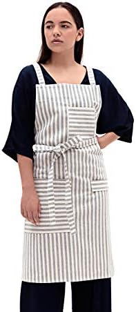 MEEMA Chef Apron for Men & Women | Striped Eco Friendly Upcycled Cotton and Denim Apron | Extra Support and Comfort Cross Back Apron | Barista, Shop Work, Artist, Cooking Apron, Server Aprons