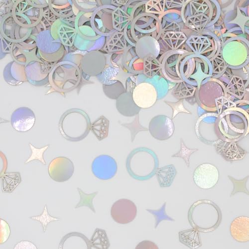 Image of 300 PCS Iridescent Bachelorette Confetti, Engagement Confetti Wedding Shower Table Decorations, Ring Table Scatters for Bridal Shower Decorations