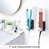 YYBO Hair Straightener Holder Wall Mount Holder for Curling Irons Styler Accessories Storage, Hairdryer holder Wall Mounted, Adhesive Hair Dryer and Straightener Stand (Black) - Image 2