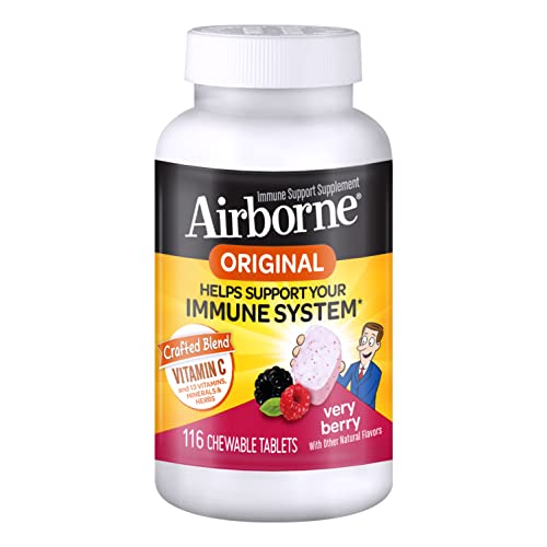 Airborne 1000Mg Vitamin C With Zinc, Immune Support Supplement With Powerful Antioxidants Vitamins A C & E - 116 Chewable Tablets, Very Berry Flavor #TOP16