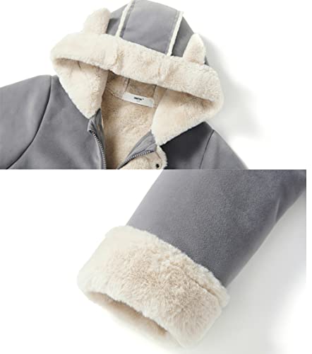 Ummtom Boys Girls Warm Winter Coat Kids Faux Suede Sherpa Fleece Lined Winter Jacket Hooded Outerwear For Toddler (Gray,18-24M) #TOP4