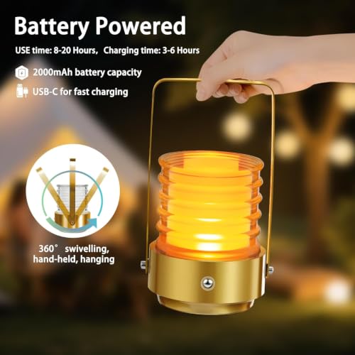 Image of NYRWANA Lantern Rechargeable Glass Table Lamp | 2000mAh Battery | USB-C Charging | Touch Control | Stepless Dimming | Warm LED Bedside Portable Lamp for Bedroom, Living Room, Home Decor (Metal)