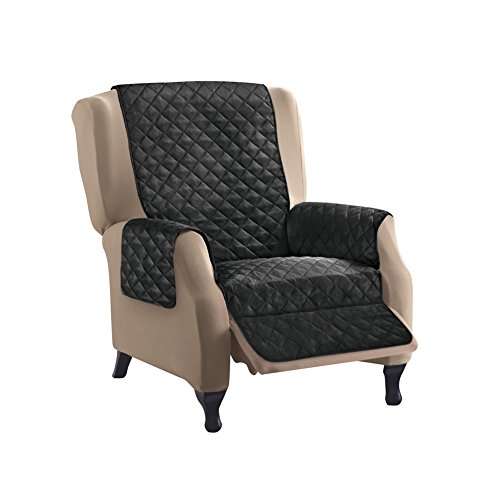 Collections Etc Reversible Quilted Furniture Protector Cover, Black/Gray, Recliner