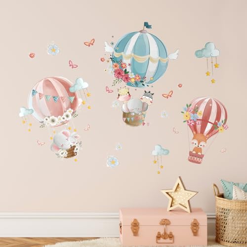 Tanlaby Globo de Aire Caliente Pegatinas de Pared Animales de Dibujos Animados Adhesivos Vinilos Decorativos Pared para Bebé Habitación Cuarto de Jugar Guardería Infantiles