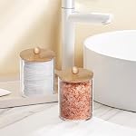 Tbestmax 10 Oz Cotton Swab/Ball/Pad Holder, Qtip Apothecary Jar, Clear Bathroom Containers Dispenser for Storage 3 Pack Wood Lids - Image 5