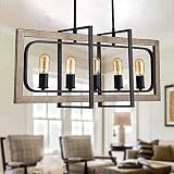 TZOE Rectangle Dinning Room Chandeliers,Rustic Pendant Lighting for Kitchen Island, White Oak Wood C