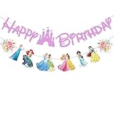 Princess Birthday Party Decorations, Cute Pink Glitter Happy Birthday Banner and Princess Banners for Girls, Party Decorations (Pink)