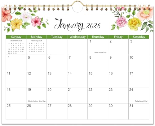 2026 Calendar - Wall Calendar 2026, 12 Month Calendar from January 2026 to December 2026, 8.5" x 11", Twin-Wire Binding + Hanging Hook + Thick Paper, Feminine Design for Home/Office Decor
