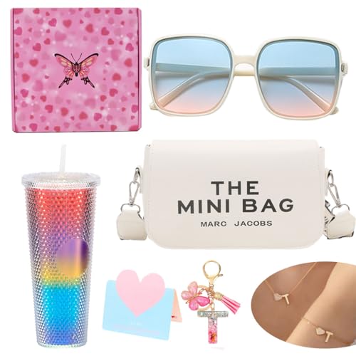 BSTcentelha Regali di compleanno personalizzati per ragazze di età compresa tra 8 e 18 anni | Bottiglia d'acqua arcobaleno,Occhiali da sole,Portachiavi, Borsa a Crossbody Chic,Scatola regalo a tema