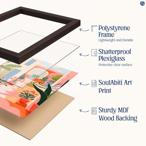 Image of SoulAbiti Sunny Still Life Botanicals set of 3 Framed Wall Print 12x18 inch Dark Brown Frame Plexi-Glass Floral Art ready to hang for living room bedroom office decor