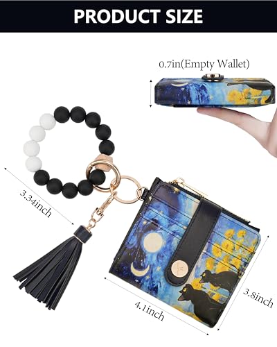 Image of Keychain Wallet Wristlet for Women,RFID Small Cat Wallet for Women | Wallet Wristlet with Zipper Coin Pocket,Vegan Leather Card Wallets for Women, 2 ID Window,Gift
