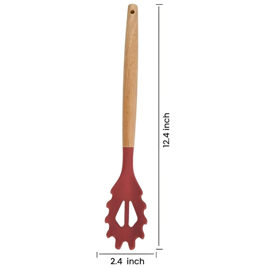 Besillia Pasta Server, Silicone Cooking Kitchen Utensil Natural Wooden Handle BPA-Free Non-Toxic Cookware Spaghetti Spoon, Wooden Handle for Serving Pasta (Pack of 2, Red) 1