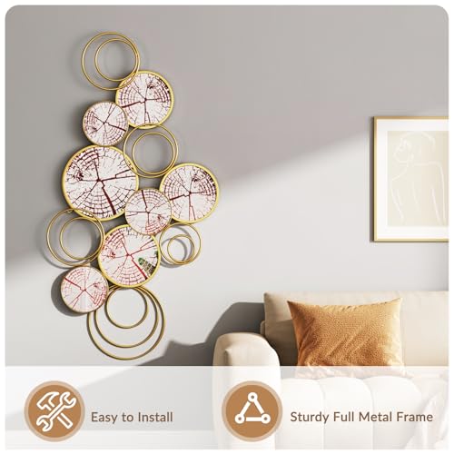 Image of Uniclinens Decorative Gold Circle Mirrors Decor, Modern Wall Art Mirror Deco for Living Room Large 52 inchX26 inch, Boho Wall Sculptures for Dining Room, Entryway, Hallway, Bedroom