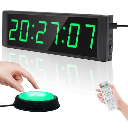 Ousmile Gym Timer Clock for Home Gyms Fitness Time with Start/Stop Button Interval Timer for Workout Stopwatch/Countdown Time with Remote 12/24H Digital Wall Clocks(Green)