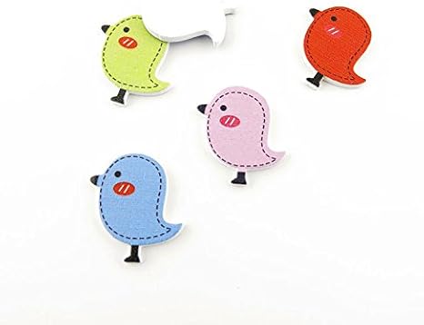 80 Pieces Sewing Clothing Buttons Sew On Wooden Wood Knopfe BB0304 Standing Bird One Hole Colorful Plush Lovely Accessory Decoration Handmade Cute Scrapbook Flatback DIY