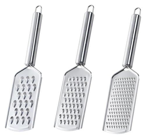 Stainless Steel Handheld Kitchen Grater 3 Pcs – Durable Small Graters for Kitchen, Cheese Grater Hand Held, Vegetable Carrot Ginger Coconut Rasp for Home, Cooking & Restaurant Use