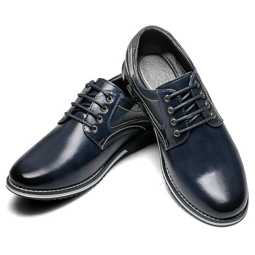 AWINIWI Men's Casual Dress Shoes Comfortable Blue Fashion Dress Sneakers Men Office Classic Mens Oxfords Leather Business Casual Shoes Formal Size 9 by AWINIWI - Used condition - Image 8