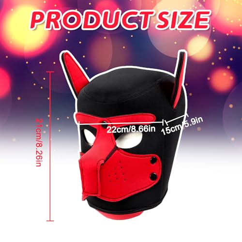 HBSFBH Hundemaske aus Leder, weiche Hundemaske mit Ohren, verstellbare Ch-ien-Maske aus Material, Halloween-Maske, Cosplay-Kapuzenmaske, für Urlaubsparty (Rot)