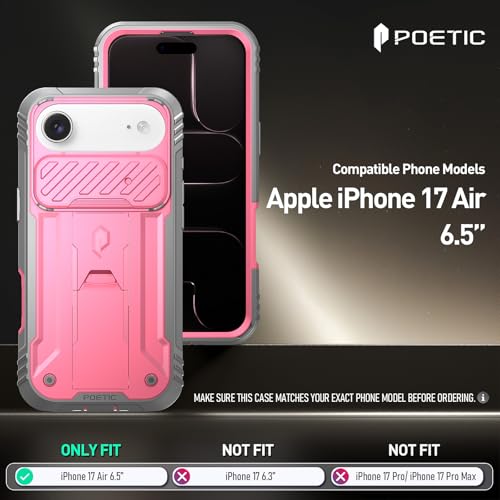 Image of Poetic for iPhone Air Case with Camera Control Capture Button, [Slide Camera Cover] [Built-in Stand] [Built-in Screen Protector] Full-Body Rugged Phone Case for iPhone 17 Air 6.5 inch, Pink