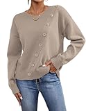 Libsorge Womens Oversized Lightweight Diagonal Button Sweater Fall Winter 2025 Ladies Dressy Casual Cute Cozy Ribbed Knit Drop Shoulder Crewneck Long Sleeve Pullover Top Tulip Grey S