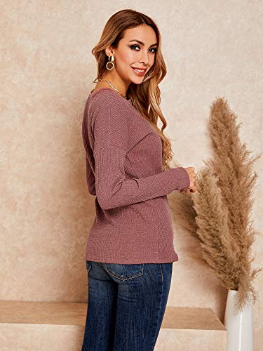 Womens Henley Shirts V Neck Long Sleeve Button Down Tops Warm Waffle Knit Tees