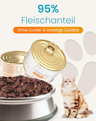 Lucky-Kitty Katzenfutter Nass Pute, 95% Fleisch I Katzenfutter ohne Getreide & Zucker, Lebensmittelqualität I Nassfutter für Katzen, Keine Zusätze I Kittenfutter Made in Germany I 4x200g