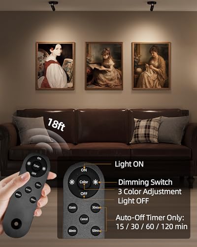 Image of EZVALO Spotlights Indoor with Remote, 5500mAh Rechargeable Picture Lights, Wireless Uplights with Timer & Dimmable, 3-CCT, Accent Lighting for Plant, Art, Painting, Gallery, Wall Decor (2-Pack Black)