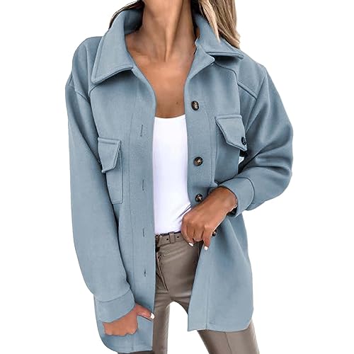 Veste Shacket décontractée pour femme en bleu clair avec ceinture élégante taille M