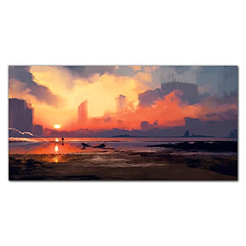 Tableau en verre 100x50cm brouillard coucher de soleil déco murale