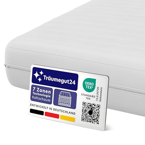Träumegut24 - ergonomische 7-Zonen Matratze 90x200 cm | Größe + Höhe wählbar | Härtegrad H2&H3 | Kaltschaummatratze | Hautfreundlicher Bezug |...