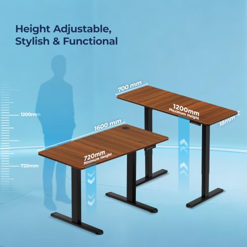 Image of The Sleep Company AeroPro Electric Height Adjustable Desk | Ergonomic WFH Table | 4 Memory Presets | Wireless Charging | 2 Yr Warranty | 1600x700 Top | Free Installation | Wooden & Black