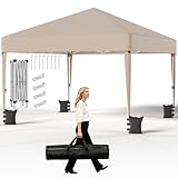 JUMMICO 3x3m Faltpavillon｜Höhenverstellbar & 10cm höhere Dachfläche｜Upgradiertes Verstellsystem, einfacher Aufbau｜Wasserfest & windstabil, ideal für Garten, Camping & Feste｜Gartenpavillon,Beige