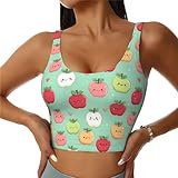 Qewfoju Fruit Apples 2 Pattern Womens Sports Bras Yoga Workout Crop Top with Removable Pads Black
