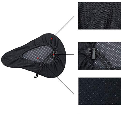 Free-fly Comfortable Gel Bike Seat Cover with Drawstring- Extra Soft Gel Bicycle Seat - Non-Slip Bike Seat Pad Cover for Mountain Road Sports MTB Bike Exercise Bike (Black) - Thumbnail 2