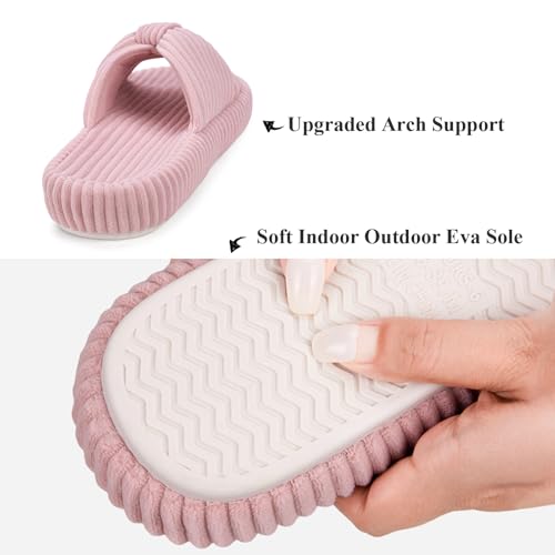 Image of BUNYISCN Slippers for Women Memory Foam Women's Orthopedic Arch Support Open Toe House Bedroom Corduroy Bow Crossbands Slide House Slippers