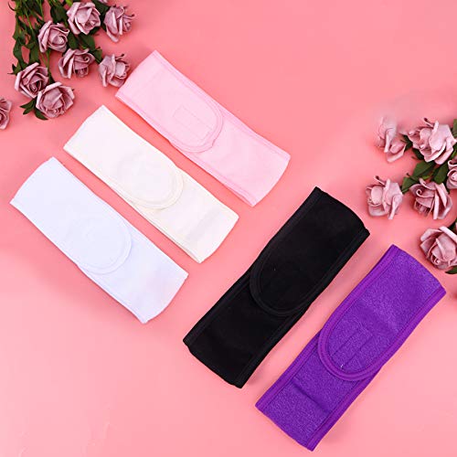 Lurrose 5 peças de faixa para maquiagem feminina, faixa facial de spa, tecido felpudo para lavar o r