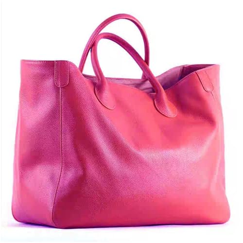 Image of Rhymad Large Pink Leather Tote Bag, Spacious Women's Handbag with Interior Pockets, Work and Travel Purse