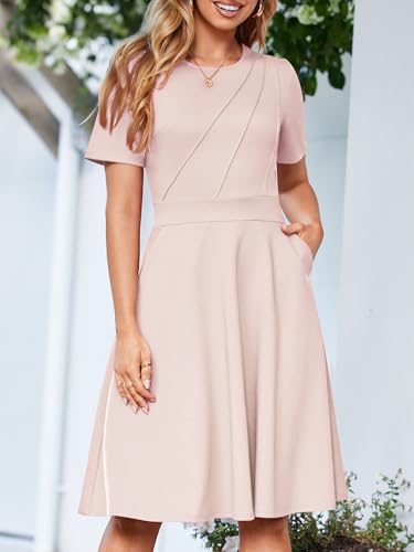 Image of YIOYOLA Fit and Flare Work Dresses for Women Business Casual Office Church Cocktail Party Aline Dress with Pockets