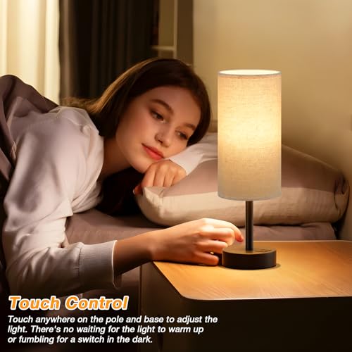 Dicoool Beige Touch Lamp for Bedroom with USB - 3 Way Dimmable Table Lamp for Nightstand, Small Lamp with Black Charging Station for Desk Dorm, Office, Nursery by Dicoool - Image 2