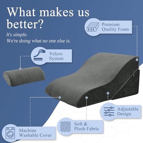 Axelrod Bed Wedge Pillow Set Foam | Adjustable Pillows for Back, Leg and Knee Pain Relief | Post Surgery Ortho Pillow – Anti Snoring, Heartburn, Acid Reflux & GERD- Dark Grey