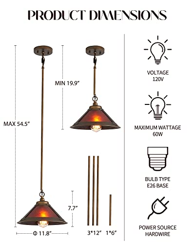 Hanass Pendant Light Fixtures, Vintage Brass Pendant Lighting For Kitchen Island With Mica Shade, Mica Hanging Light Fixtures With Adjustable Height, Md89427 #TOP2