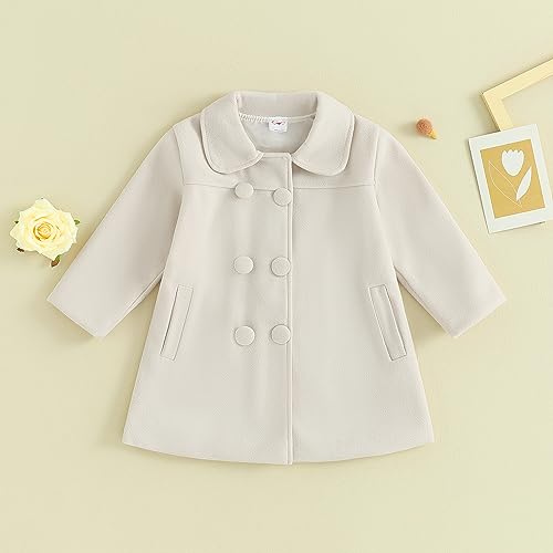 Toddler Girls Trench Coat Baby Girl Woolen Coat Girl Dress Coat Peacoat Winter Fall Outwear (Apricot, 2-3 Years)