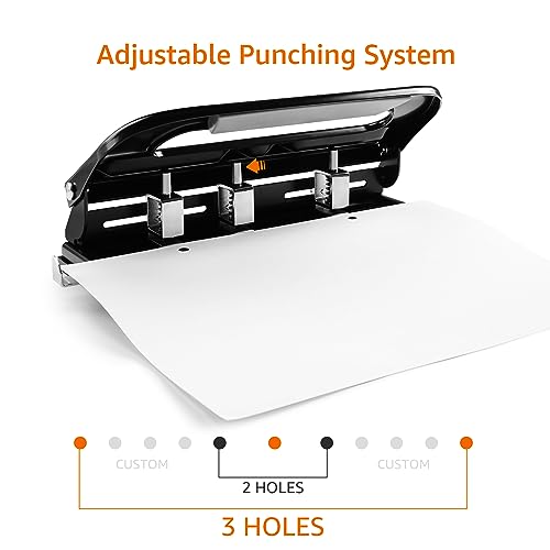 Image of Amazon Basics Semi-Adjustable 3-Hole Punch, 30 Sheet Capacity, Black