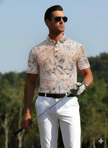 Image of Alex Vando Mens Golf Shirts Short Sleeve Breeze Quick-Dry Print Polo Shirt