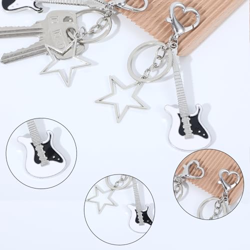 Mabor 2 PCS Aesthetic Punk Guitar Keychain, Cute Music Star Key Chain Heart Key Rings For Women Bag Purse Gift Music Lovers Kawaii Gifts - Image 3