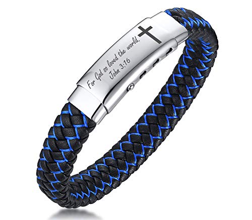 MEALGUET Bible Verse Leather Bracelet - Motivational Inspirational Quotes Message Scripture Faith Christian Wristband for Men, Religious Jewelry Gift for Men