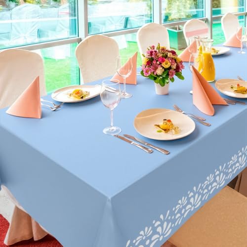 Image of Oudain 4 Pack Cielito Lindo Party Decoration Mexican Tablecloth Disposable Plastic Terracotta Mexican Cielito Lindo Baby Shower Table Decor Wedding Birthday Party Decorations(Floral,Blue)