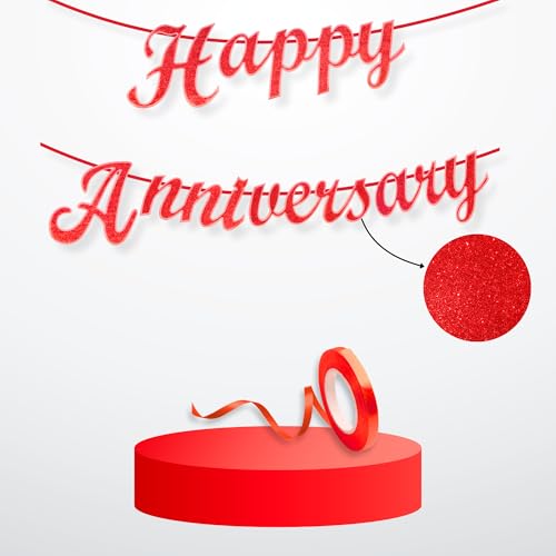 Image of Flyloons Happy Anniversary Banner Red Decorations Kit for Men Women Wedding Anniversary Banner Items without Balloons