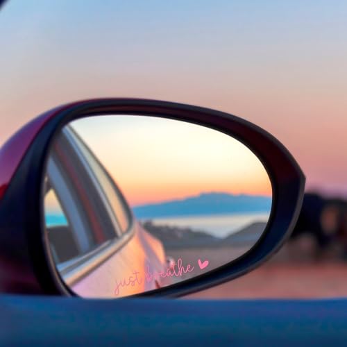 Image of 6pcs Just Breathe Rearview Mirror Stickers, Adorable Car Rear View Mirror Decal Inspirational Vinyl Stickers Decorations for Men Women Funny Car Decor Accessories Gift (Pink)